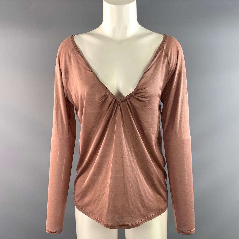 GUCCI SS2002 Size XS Pink Dust Pink Silk Long Sleeve Casual Top